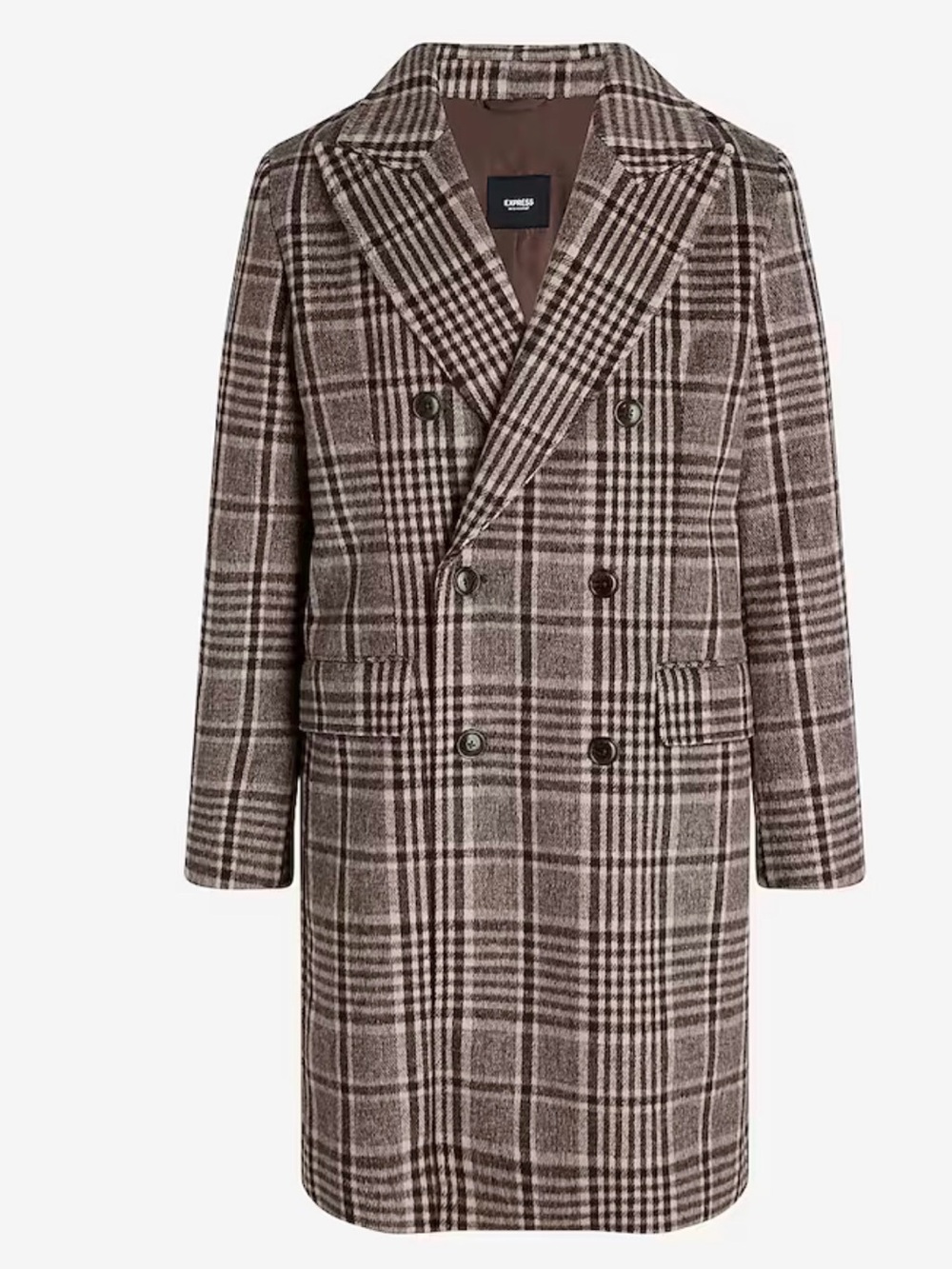 Express Men’s Plaid Double-Breasted Wool-Blend Topcoat Size Small